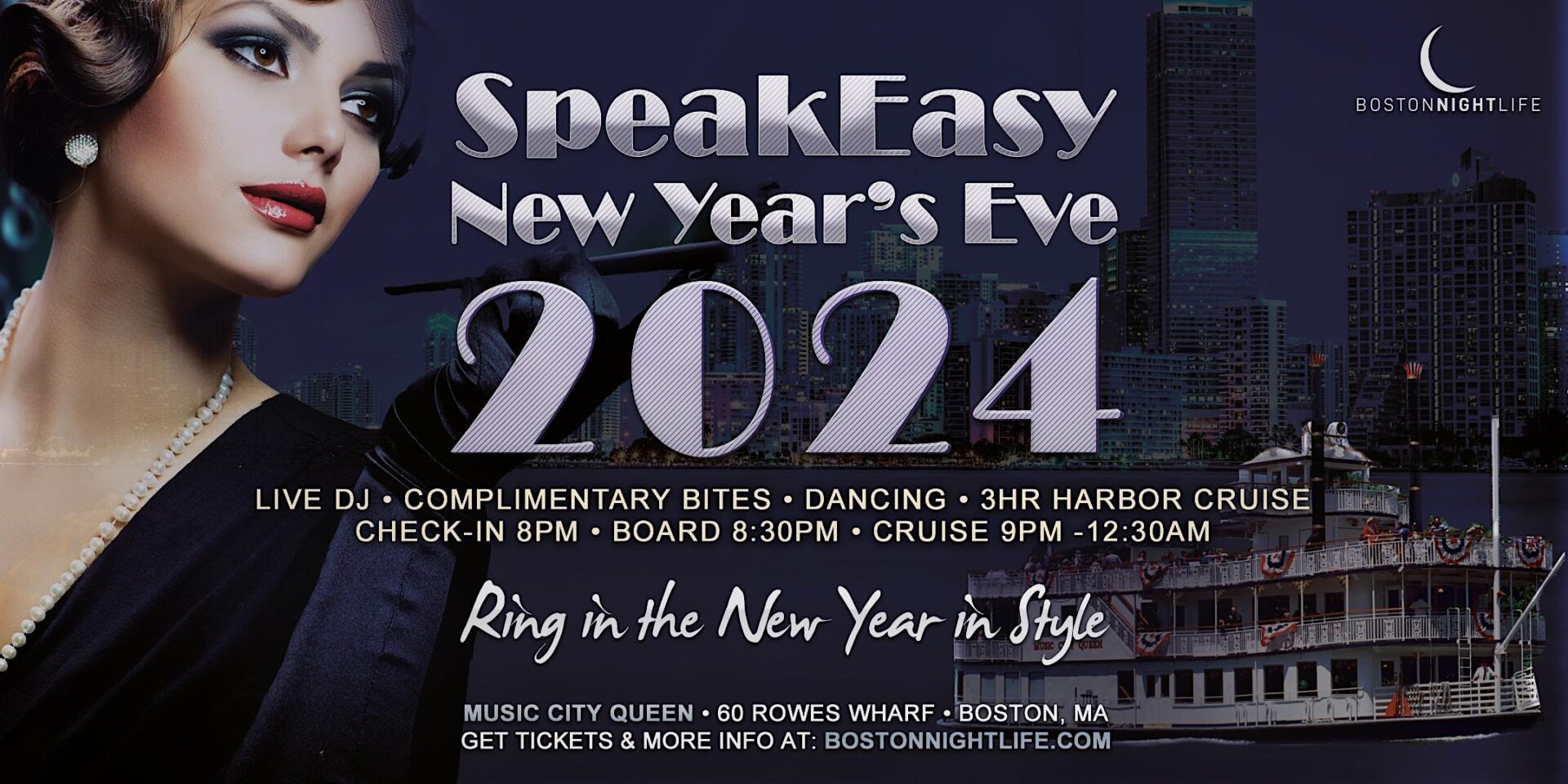 Boston New Year's Eve Party 2024 Speakeasy Cruise VIP Nightlife