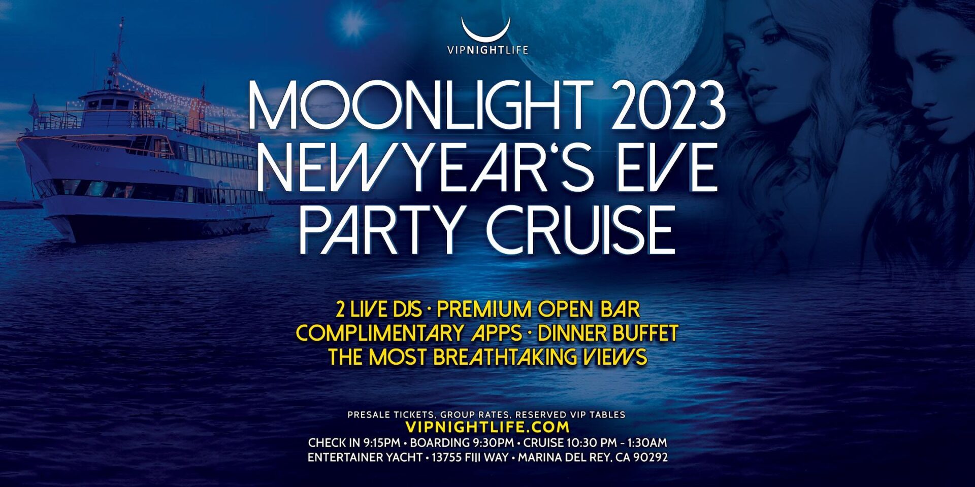 LA New Year's Eve Moonlight Pier Pressure Cruise 2023 VIP Nightlife