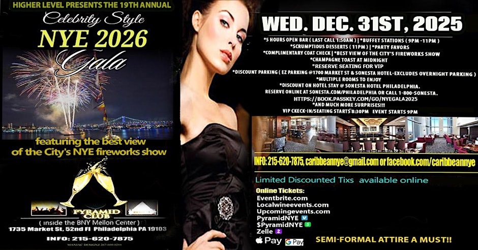 Philadelphia New Years Eve Party | Annual Celeb Style Fireworks Gala