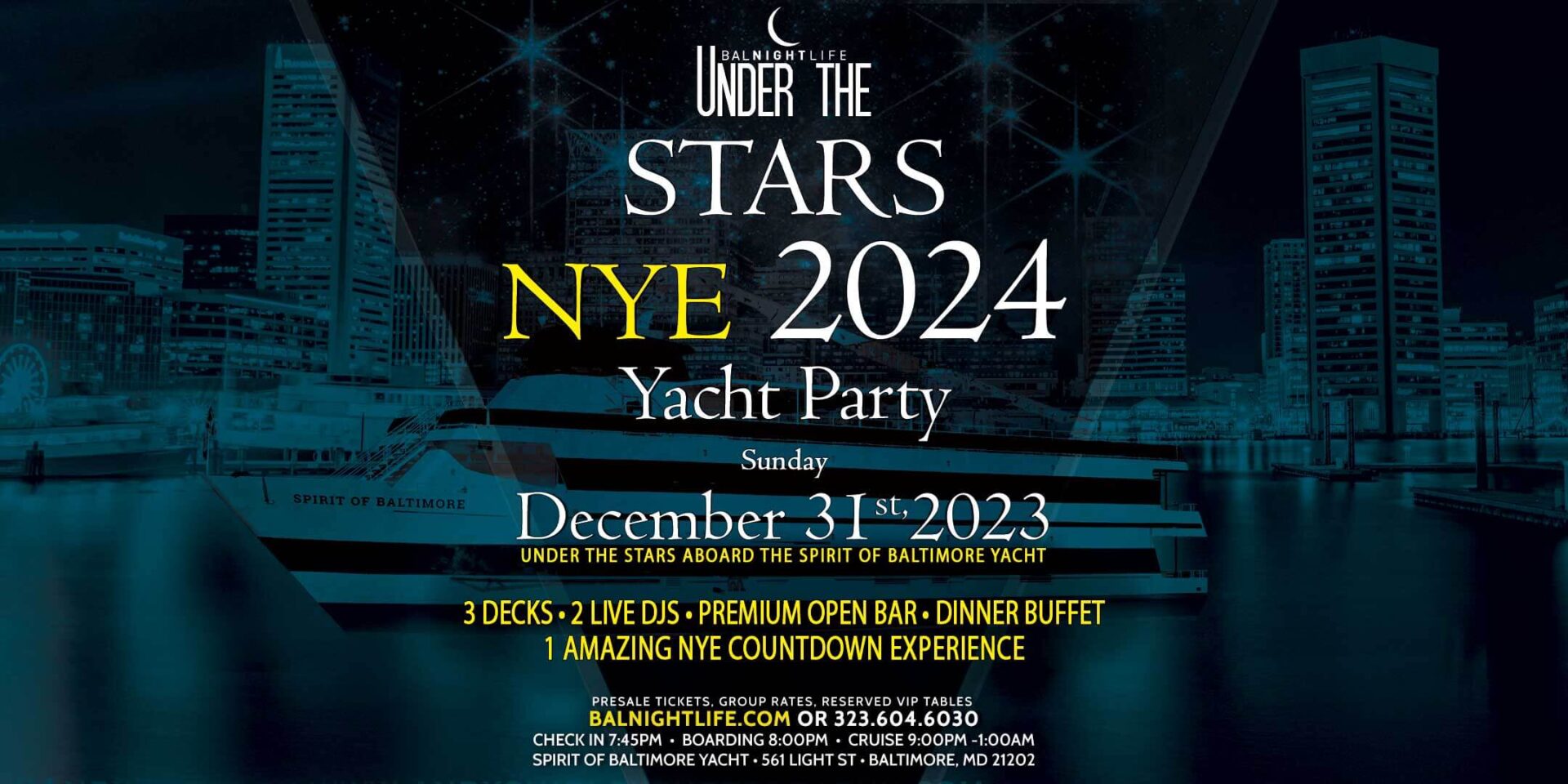 Baltimore Under the Stars New Year's Eve Yacht Party 2024 VIP Nightlife