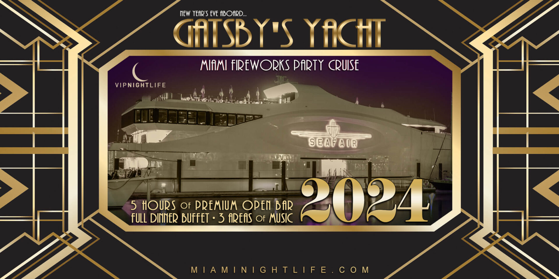 New Year's Eve 2024 Miami Fireworks Party Cruise Seafair Mega Yacht