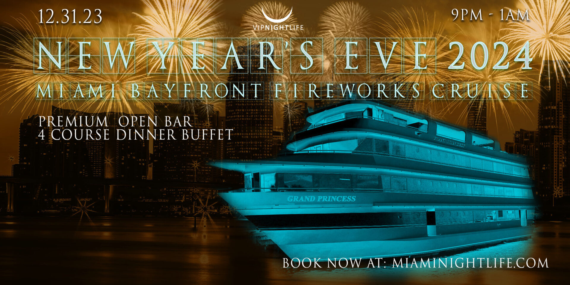 Miami Fireworks New Year's Eve 2024 Pier Pressure® Yacht Party VIP