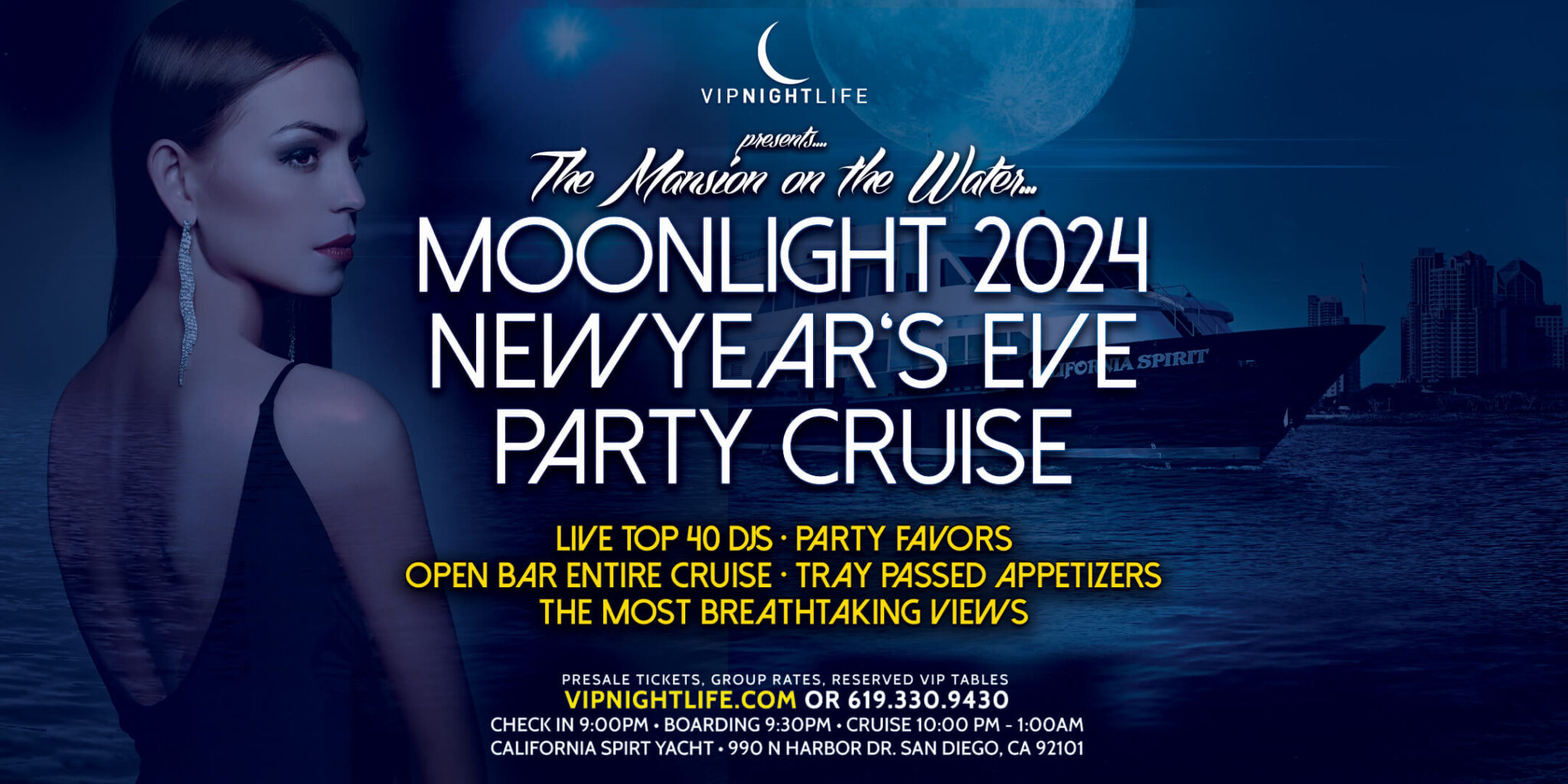 2024 San Diego New Year's Eve Party Pier Pressure Moonlight Cruise