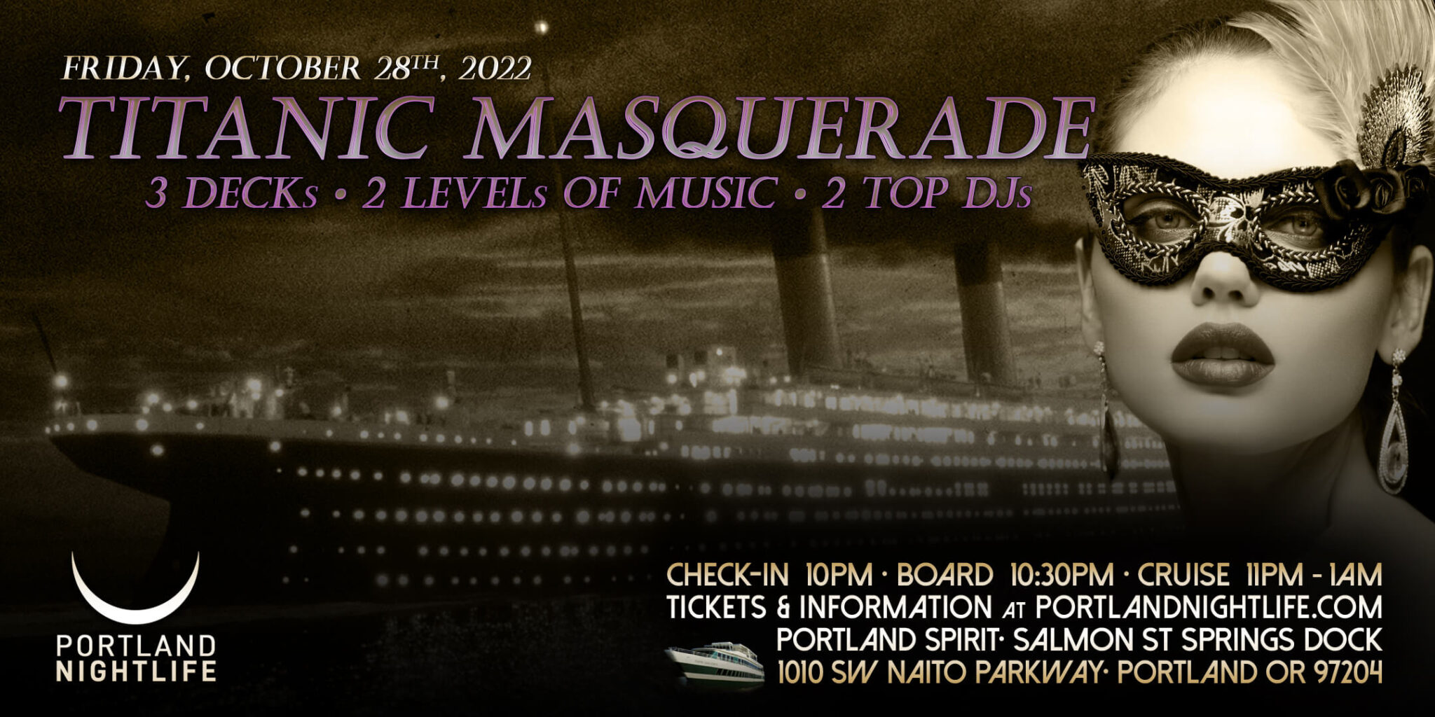 Titanic Masquerade Portland Halloween Party Cruise 2022 VIP Nightlife