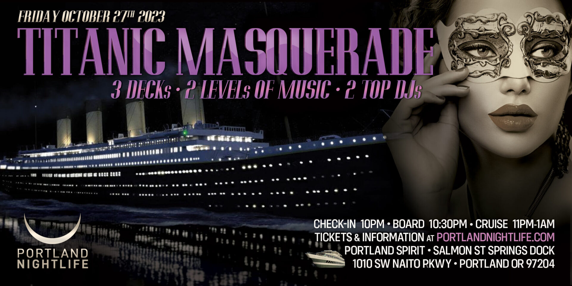 Titanic Masquerade Portland Halloween Party Cruise VIP Nightlife