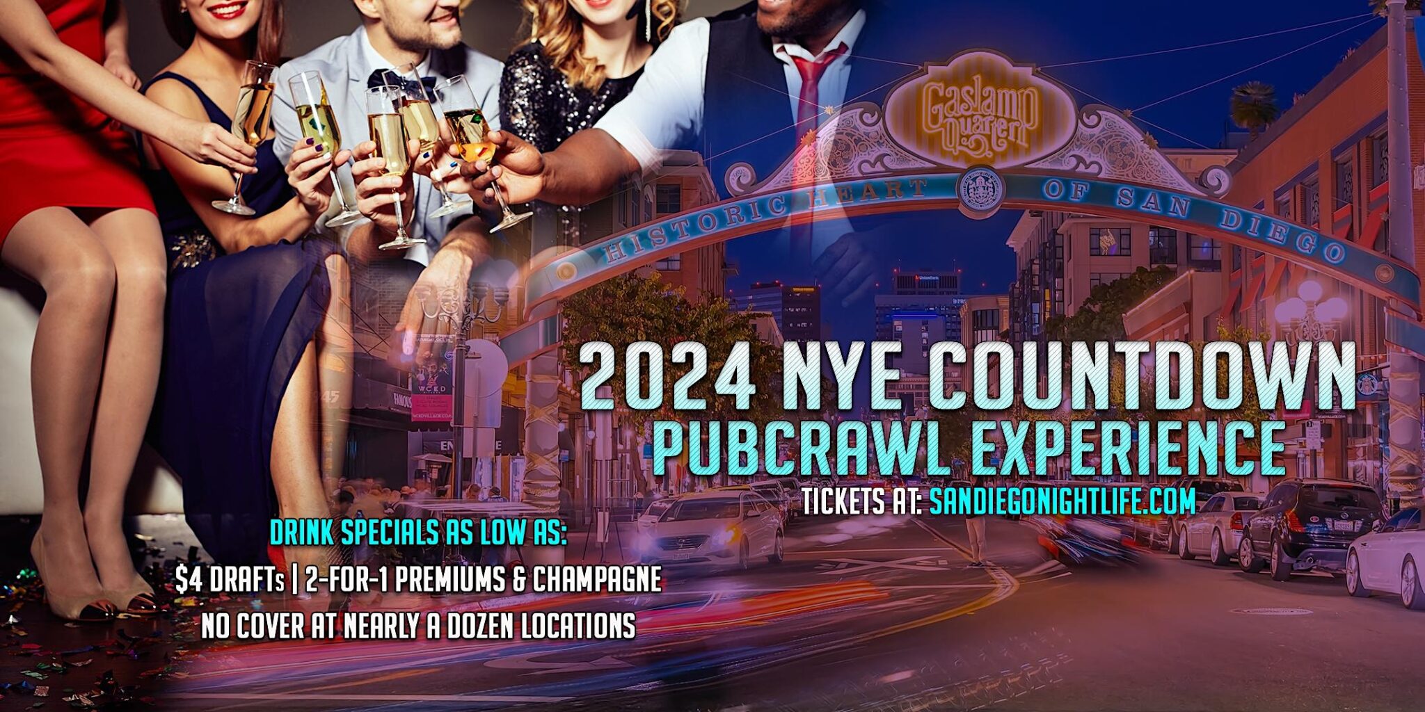 San Diego New Years Eve Pub Crawl Party 2024 VIP Nightlife